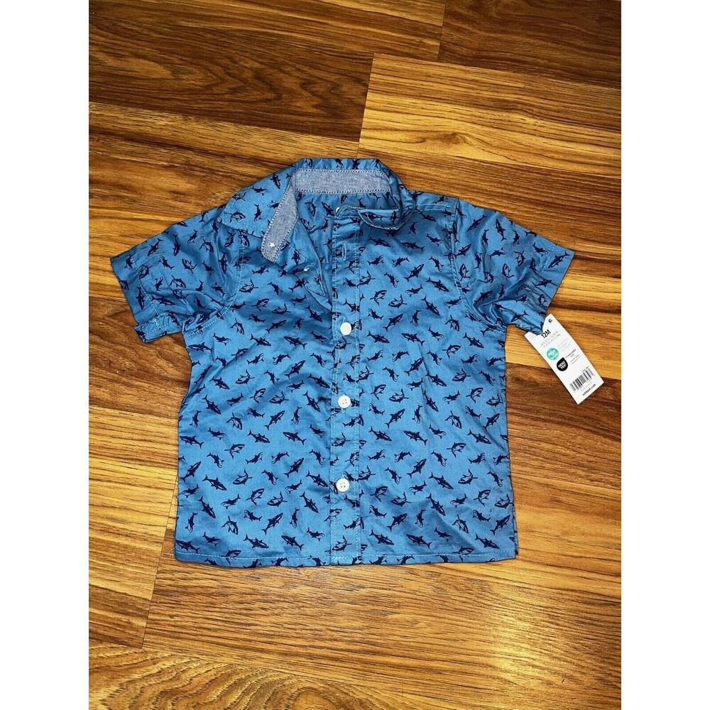OshKosh B'gosh Boy's Button-Up Shark Short Sleeve - Blue Shirt 12M